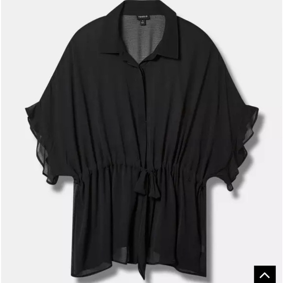 Torrid Chiffon Dolman Button Up Short Sleeve black blouse top size 26 (4) New - Picture 5 of 11